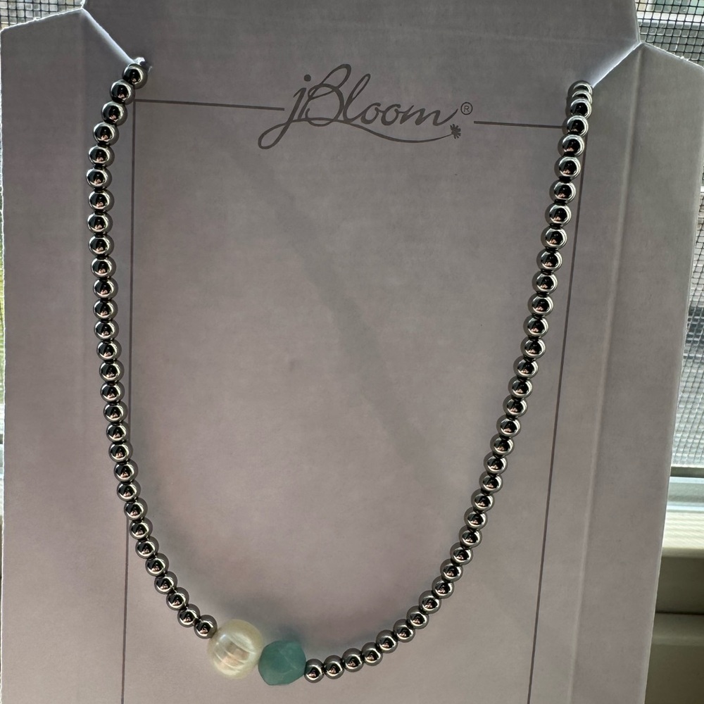 Jbloom Silver Necklace with White and Green Accents